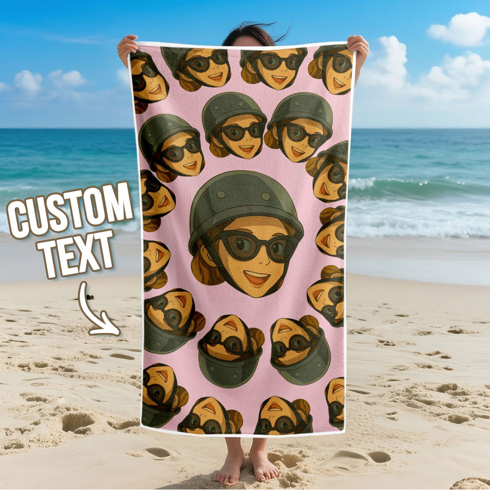 Custom Photo Beach Towel Cartoon Muti-face Colored Beach Towel Summer Funny Gift Idea Yellow Beach Towerl - MyFaceSocksAU