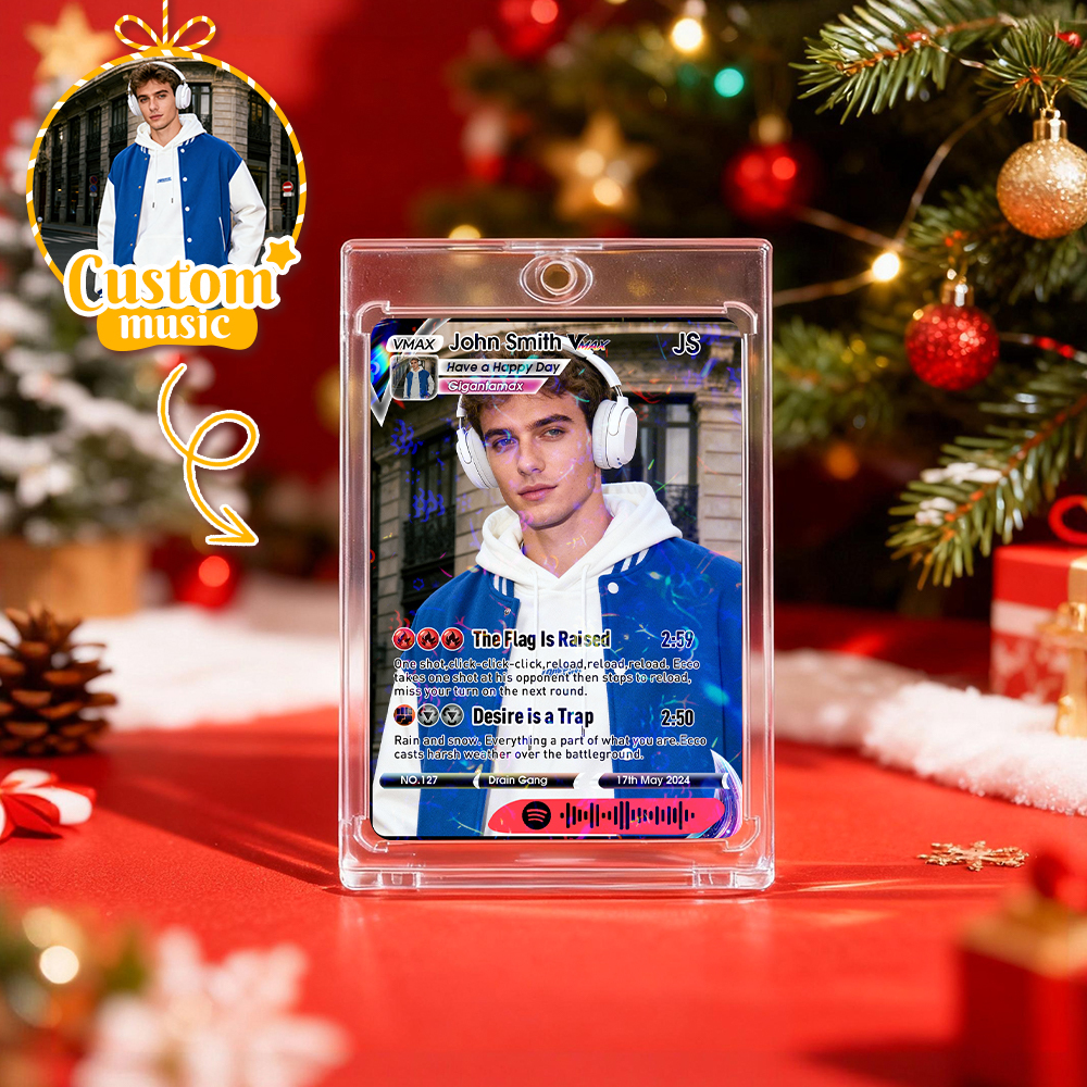 Personalized Photo Trading Card Custom Music Red Audio Track Code Card Valentine Christmas Card Photo Gift With Optional Film Styles Card - MyFaceSocksAU