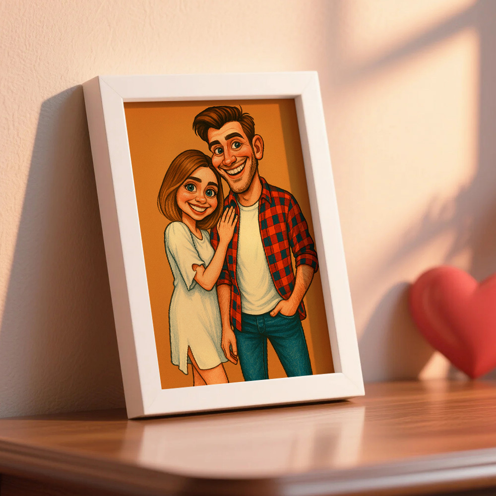 Custom Cartoon Photo Wooden Frame Decorations Romantic Decor Plaque Gifts for Family - MyFaceSocksAU