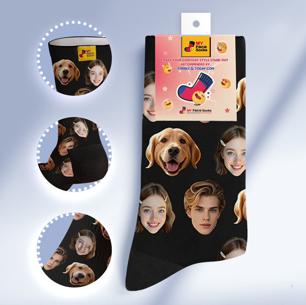 Custom Face Socks Personalized Socks with Faces Photo Blue Funny Gift Photo Family Socks - MyFaceSocksAU