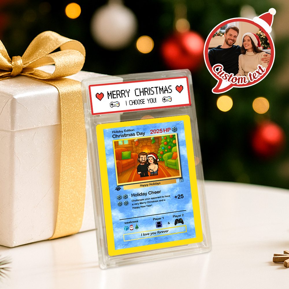 Custom Merry Christmas Card Present for Family Turn Your Photo into a Unique Collectible Pixel Man Style Card Xmas Gift - MyFaceSocksAU