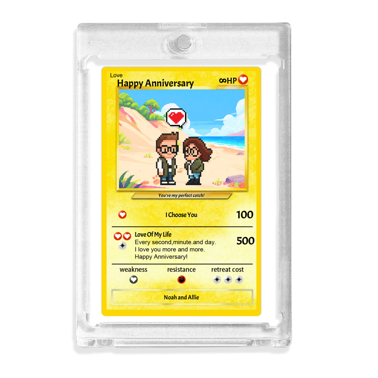 Custom Anniversary Day Poke Card Personalized Pixel Man Style Couple Card Cute Cartoon Photo Gift for Him or Her - MyFaceSocksAU