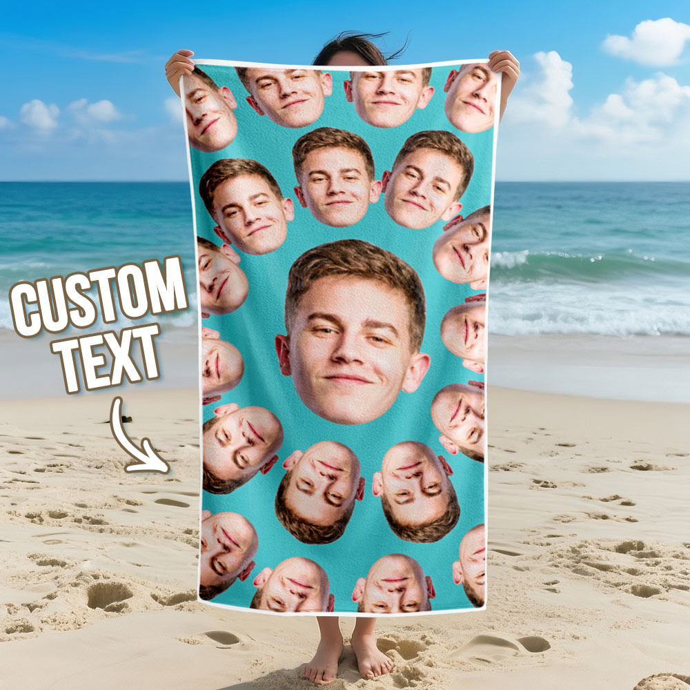 Custom Photo Beach Towel Cartoon Muti-face Colored Beach Towel Summer Funny Gift Idea Yellow Beach Towerl - MyFaceSocksAU