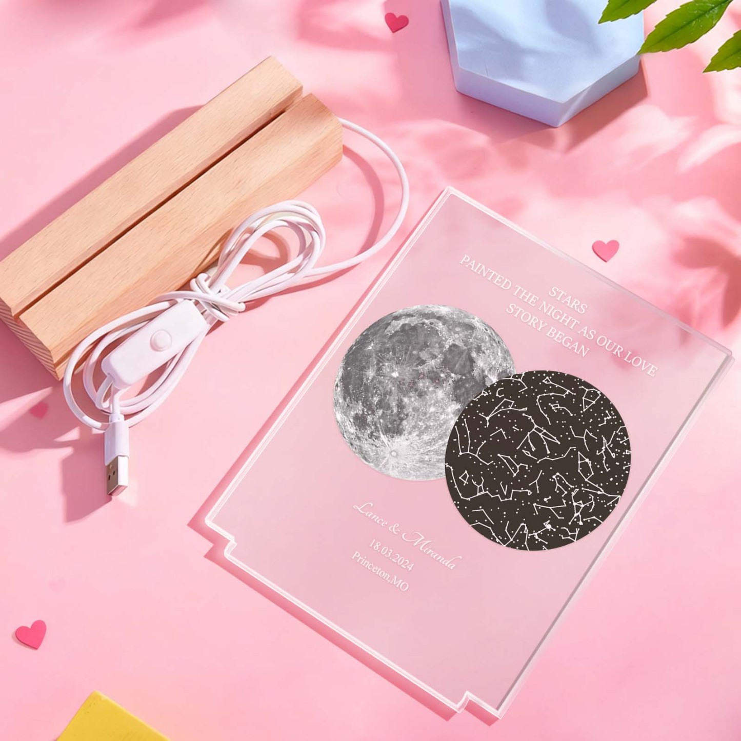 Custom Moon & Constellation Acrylic Lamp – Romantic Valentine Gift for Him or Her - MyFaceSocksAU