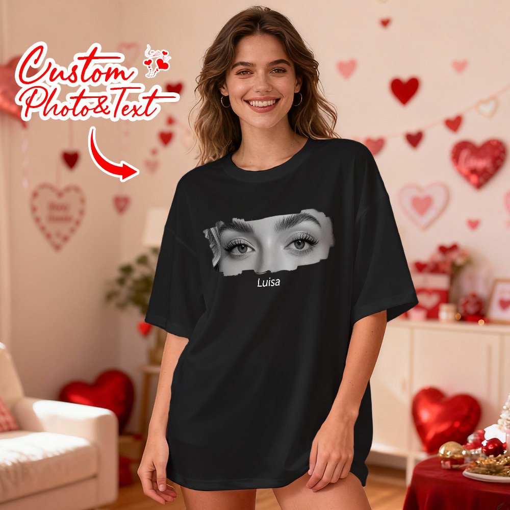 Custom Eyes Shirt Girlfriend Eyes Tee Personalized Photo and Name Valentine Gift Idea - MyFaceSocksAU