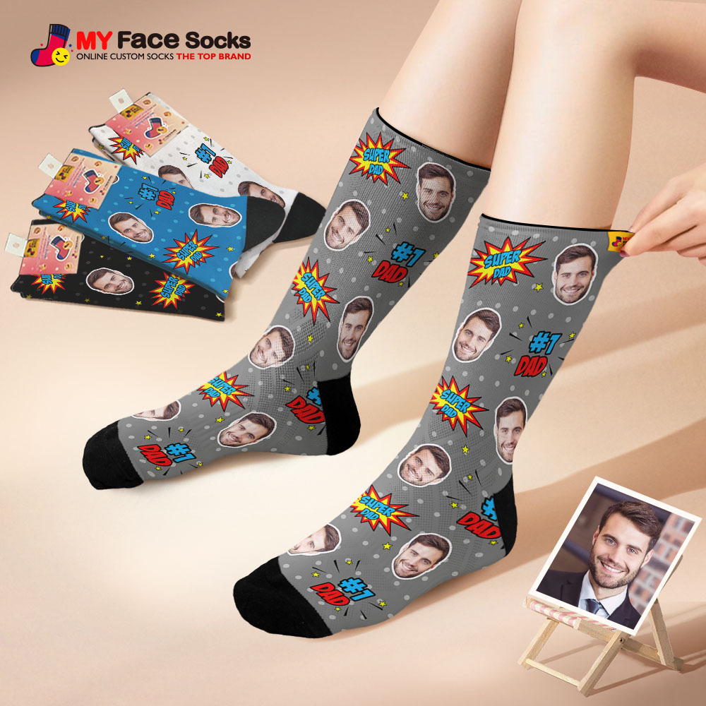 Custom Super Dad Photo Print Socks Colorful  Dad Socks Personalized Custom Design Best Fathers Day Gift - MyFaceSocksAU