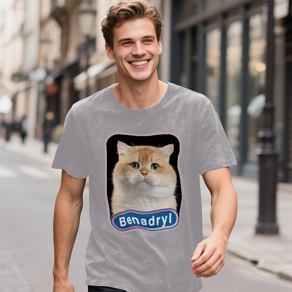 Custom Face Funny Cat Meme T-Shirt Vintage Graphic Tee with Your Photo and Text Retro 90s Style Cat Lover Shirt Unisex Pet - MyFaceSocksAU