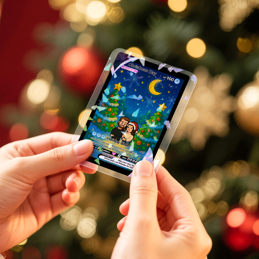 Custom Merry Christmas Card Present for Family Turn Your Photo into a Unique Collectible Pixel Man Style Card Xmas Gift - MyFaceSocksAU