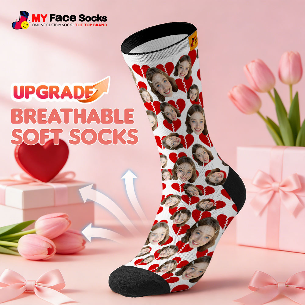 Personalized Red Lips Face Socks Valentine Themed Socks Custom Face Socks Couple Gift - MyFaceSocksAU