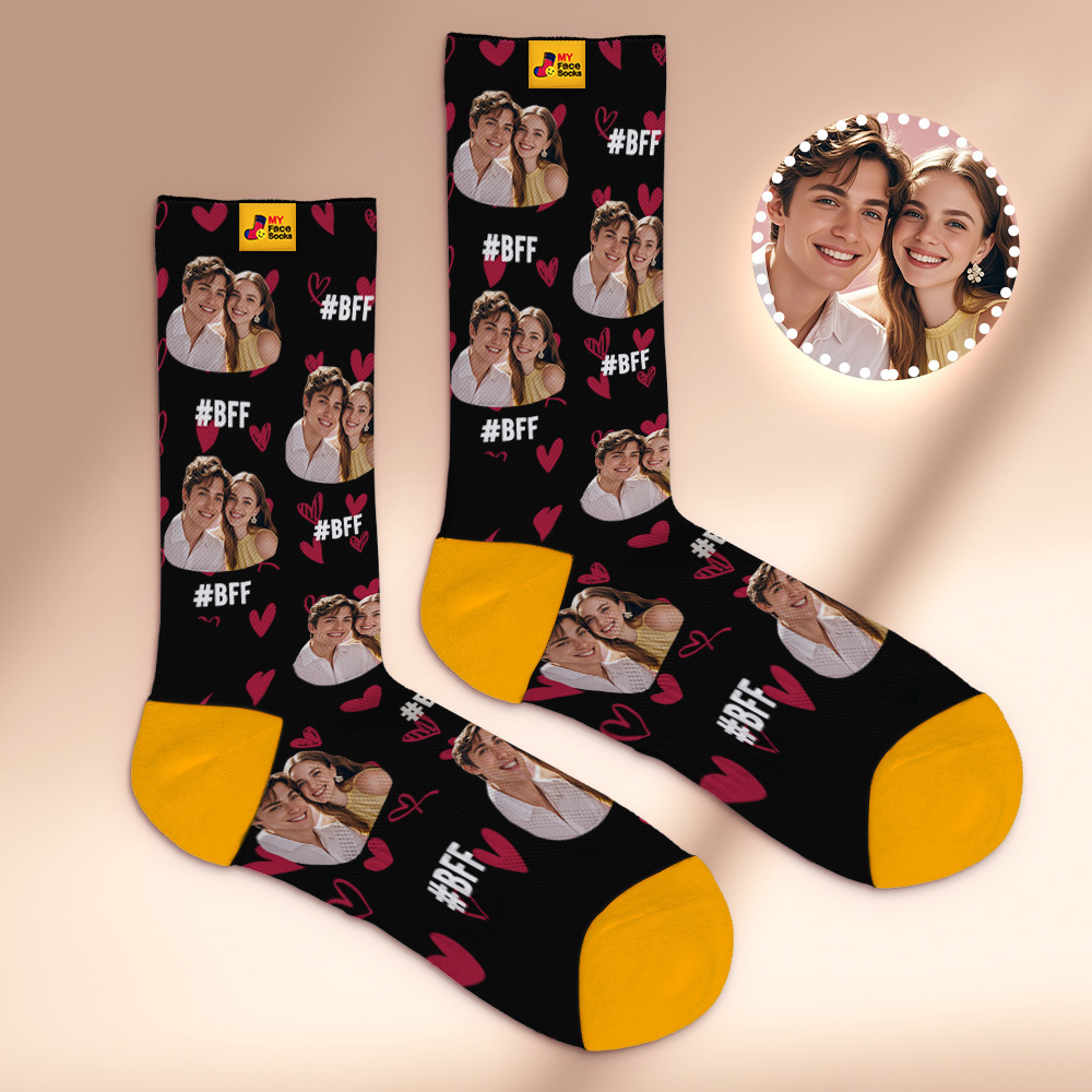 Custom Face Socks #BFF Add Multiple Photos Gift for Besties Personalized Face Socks - MyFaceSocksAU