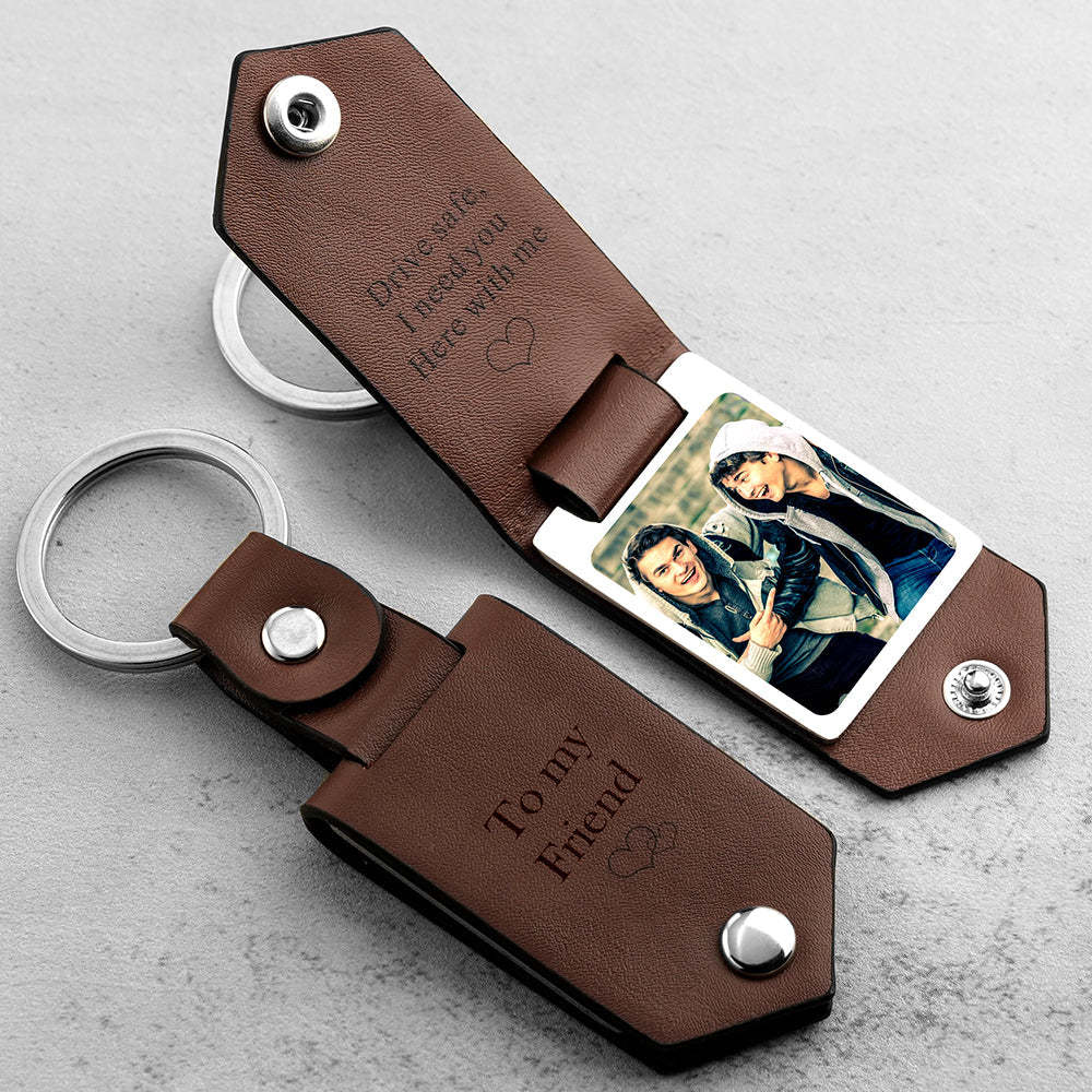 Drive Safe Keychain to My Bro Custom Leather Photo Text Keychain with Engraved Text