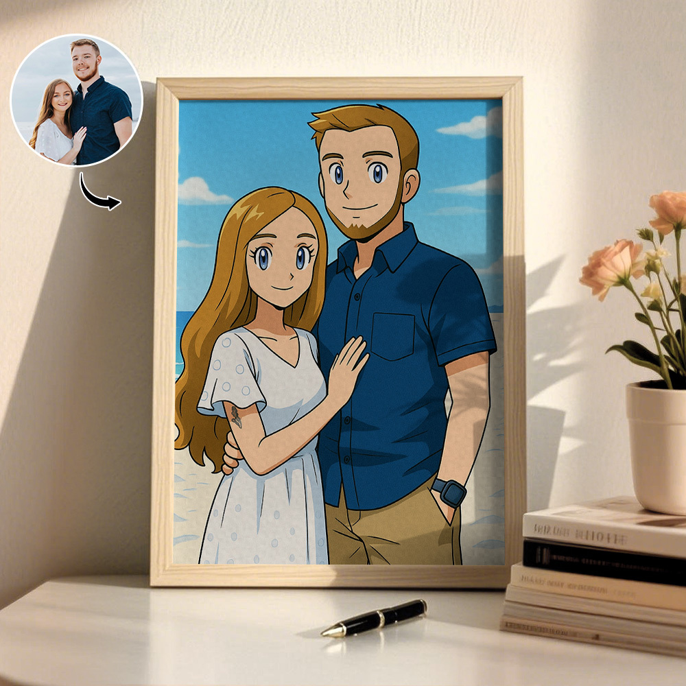 Custom Cartoon Photo Wooden Frame Decorations Romantic Decor Plaque Gifts for Family - MyFaceSocksAU