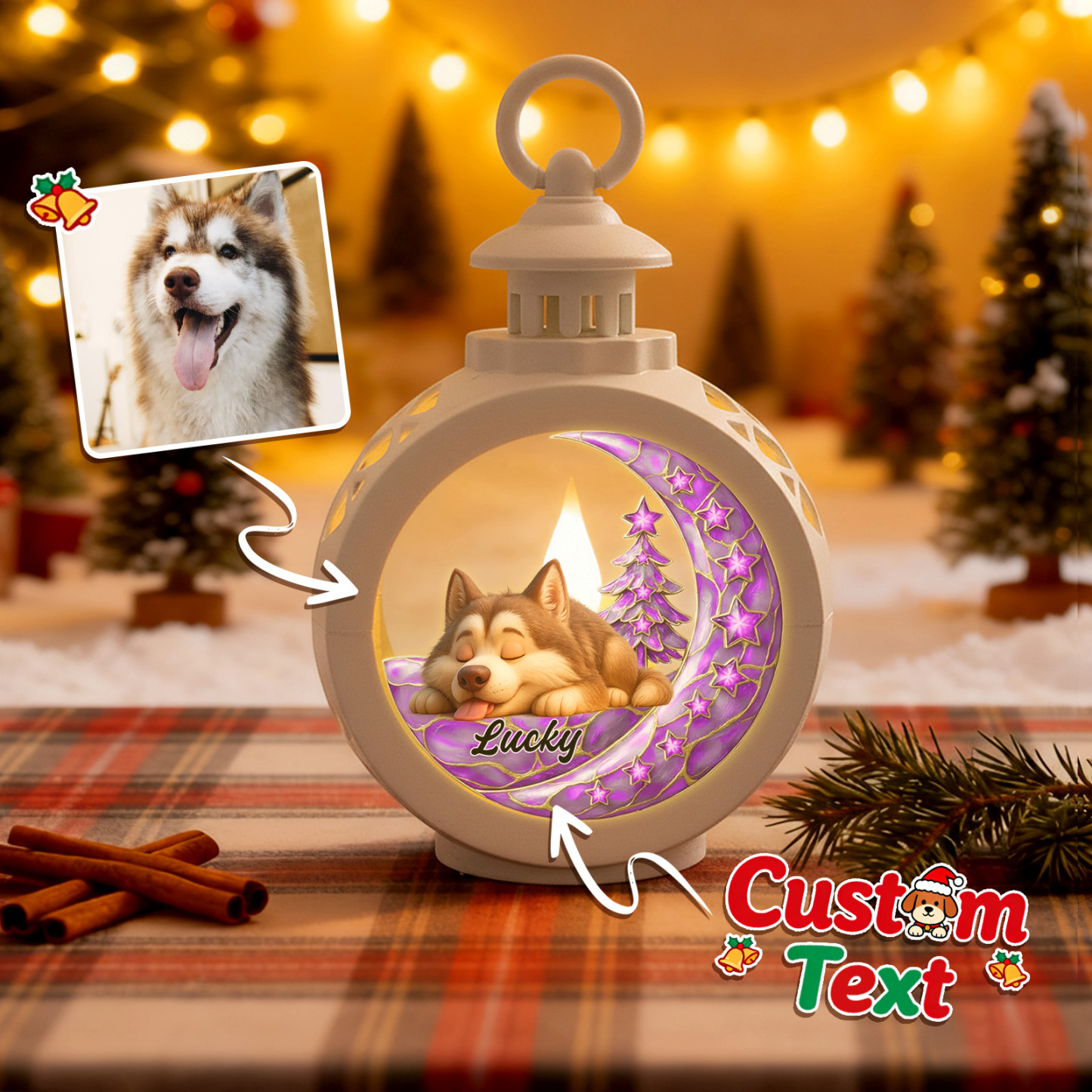Custom Christmas Lantern Beside You Personalized Christmas Gifts for Pet Lovers Colorful - MyFaceSocksAU
