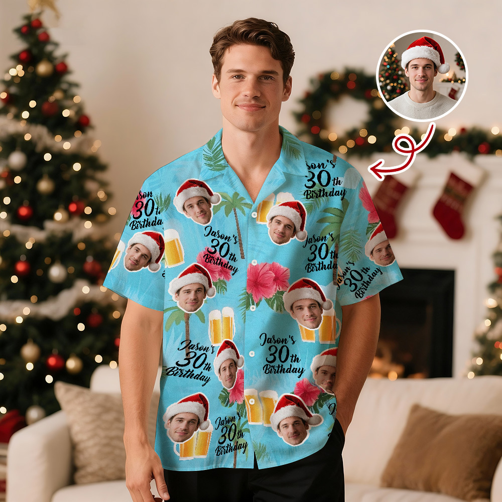 Personalized Birthday Hawaiian Shirt Custom Face Name Summer Birthday Party Pink Shirt Aloha Birthday Hawaiian Shirt Birthday Christmas Gift