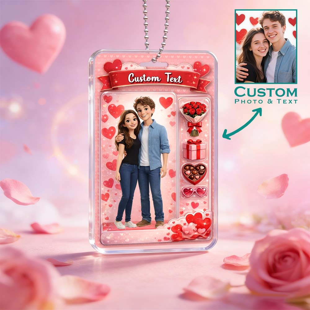 Custom Valentine's Day Gifts Personalized Acrylic Car Hanger Gift Packaging Style Art Gift for Lover 2D Printed Flat Design - MyFaceSocksAU