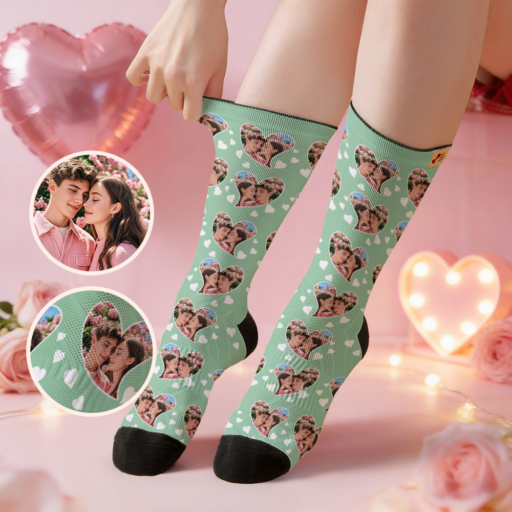 Custom Couple Theme Heart Face Socks Personalized I Love You Couple Valentine Day Socks with Photo Cute Couple Gift - MyFaceSocksAU