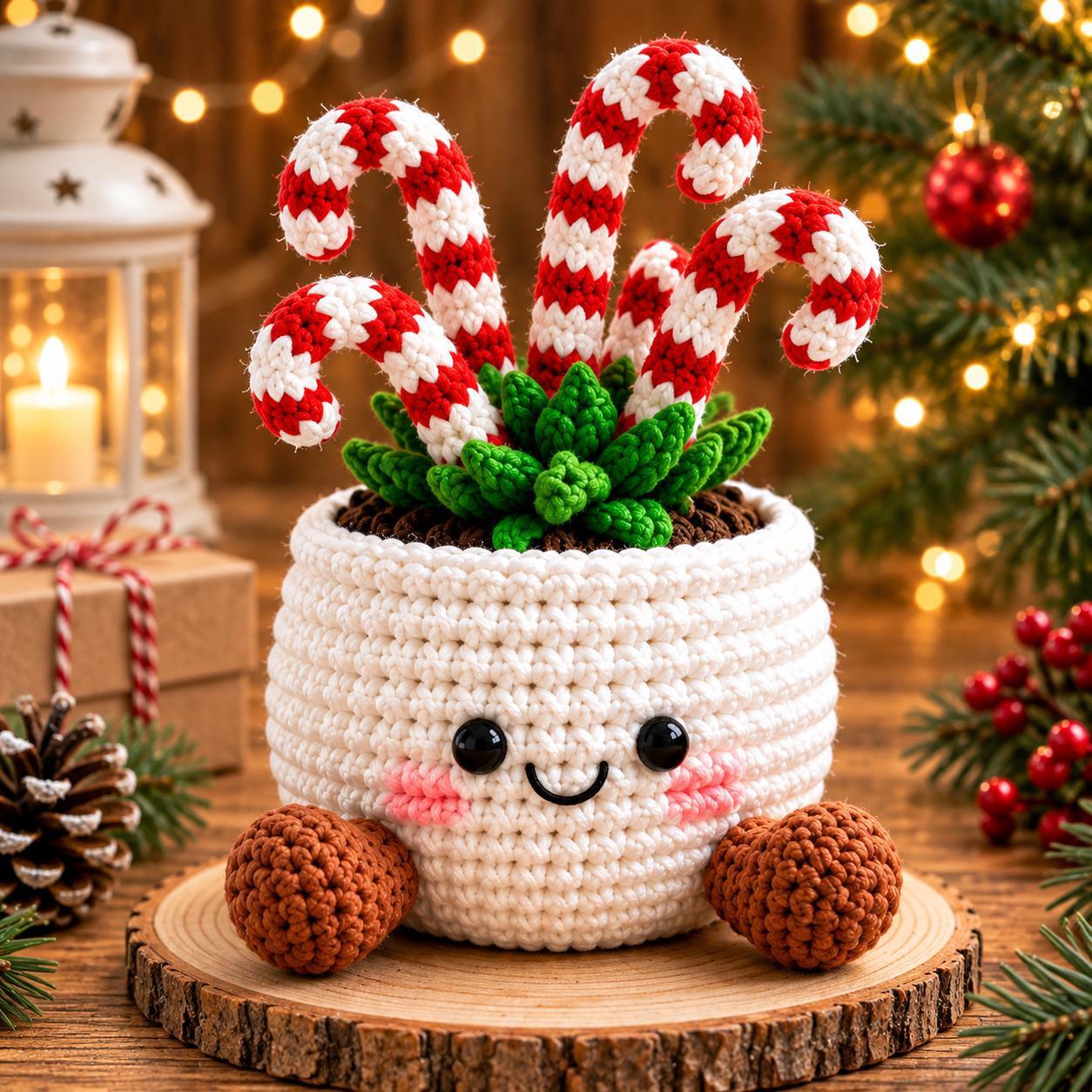 Crochet Christmas Plant Pot Cover – Handmade Holiday Decor for Home & Office - MyFaceSocksAU