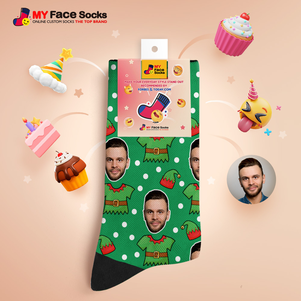 Custom Face Santa Cute Multicolor Socks Personalized Christmas Photo Socks Funny Holiday Gift for Family & Friends - MyFaceSocksAU
