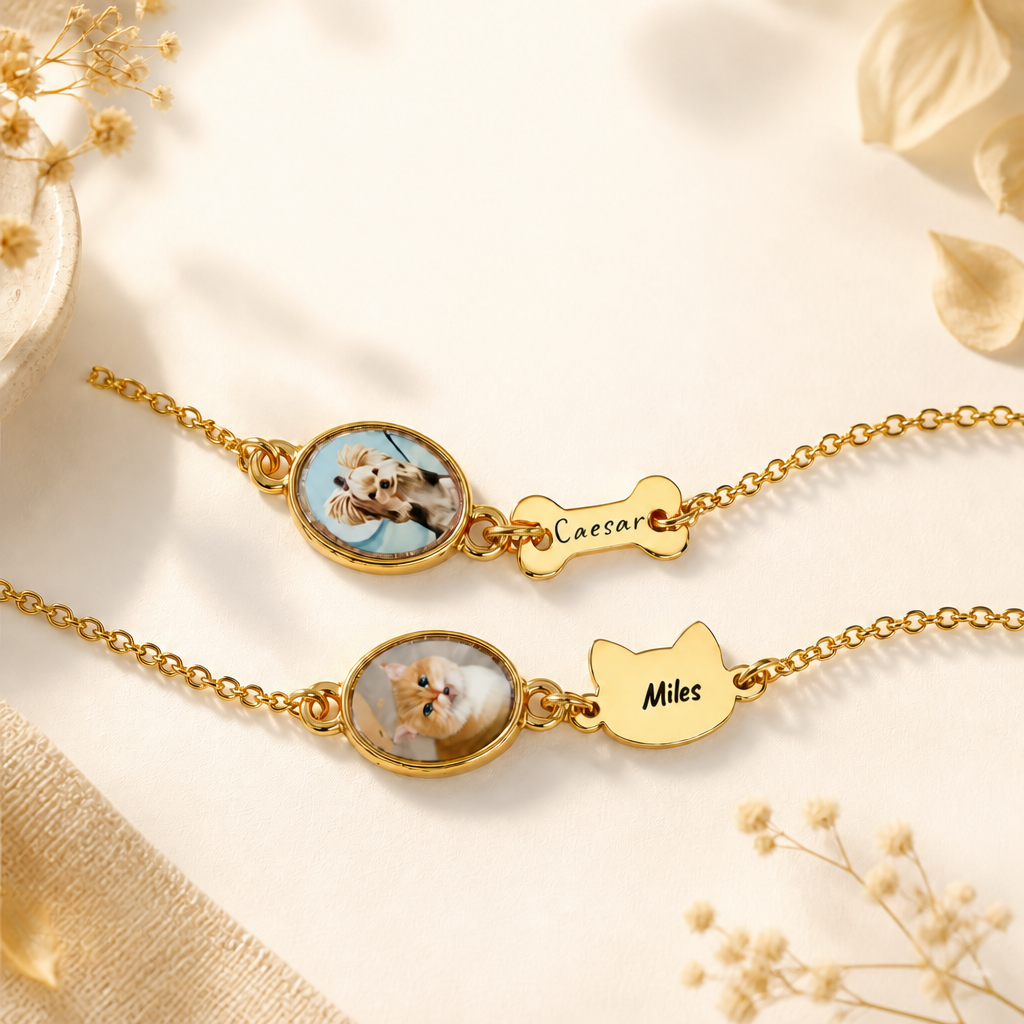 Personalized Pet Photo Bracelet, Custom Name Engraving & Pet Memorial Charm Jewelry, Cat Loss Gift, Remembering Pet - MyFaceSocksAU