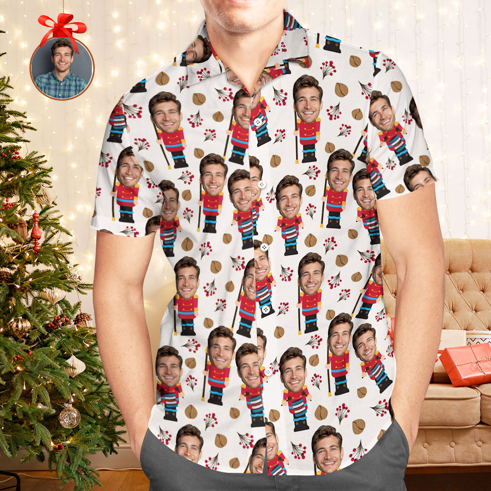 Custom Face Christmas Tree Shirt Hawaiian Shirt Xmas Top Gift for Family Friends Personalized Face Hawaiian Shirt - MyFaceSocksAU