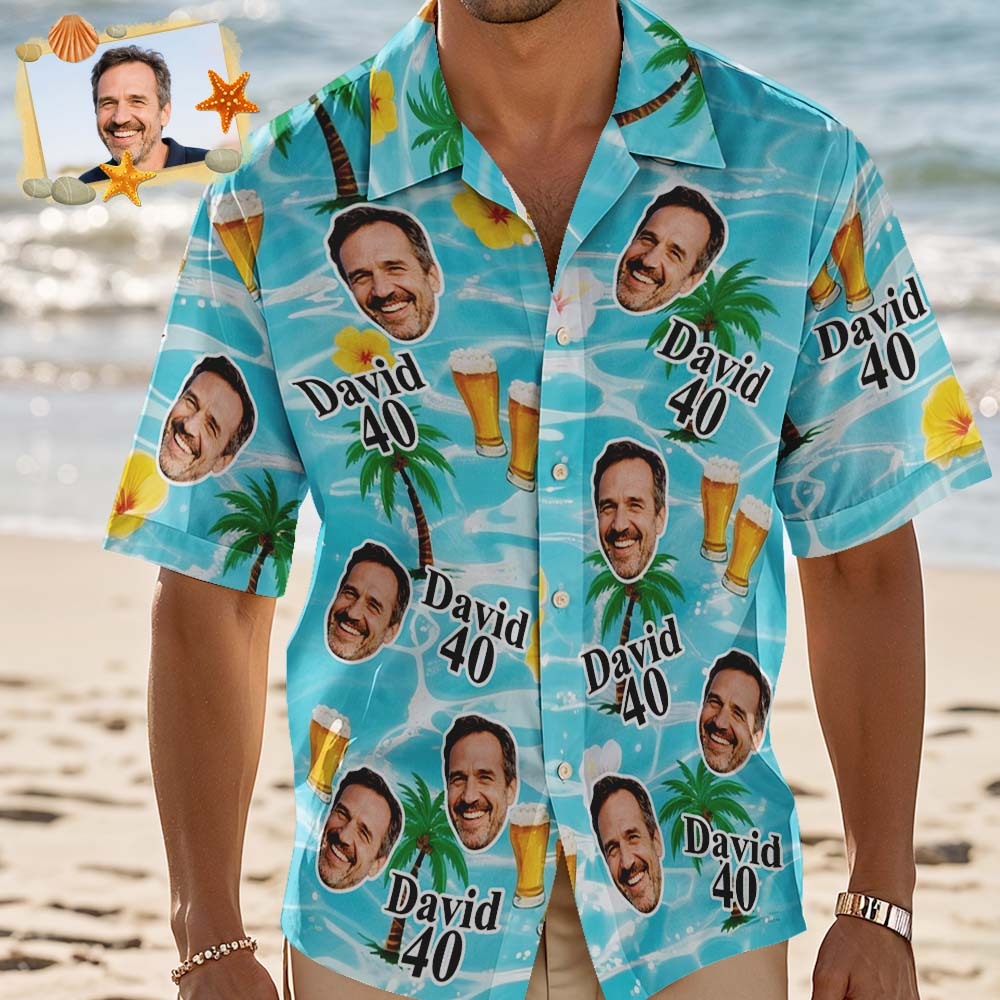 Custom Birthday Age Personalized Hawaiian Shirt with Face Custom Photo Hawaiian Shirt Birthday Party Gift - MyFaceSocksAU