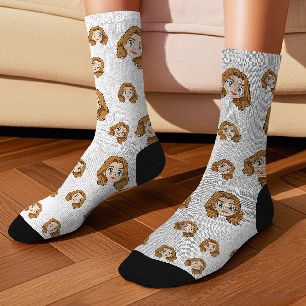 Custom Cartoon Face Socks Photos Gift for Couple Personalized Face Socks Cute Cartoon Gift - MyFaceSocksAU