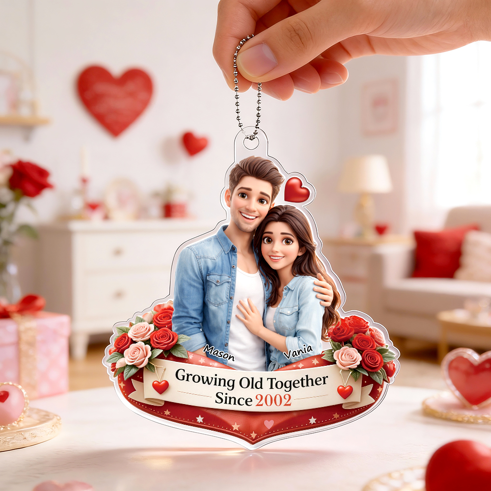 Personalized Acrylic Car Hanger Valentine Gifts for Cute Moment Custom Photo Gift for Boyfriend & Girlfriend Family Lovers - MyFaceSocksAU