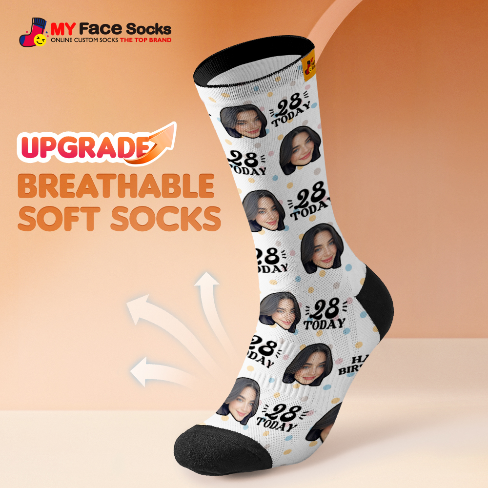 Custom Face Socks Gray Birthday Socks Personalized Birthday Polka Dot Socks with Faces Photo Funny Gift Photo Birthday Socks - MyFaceSocksAU