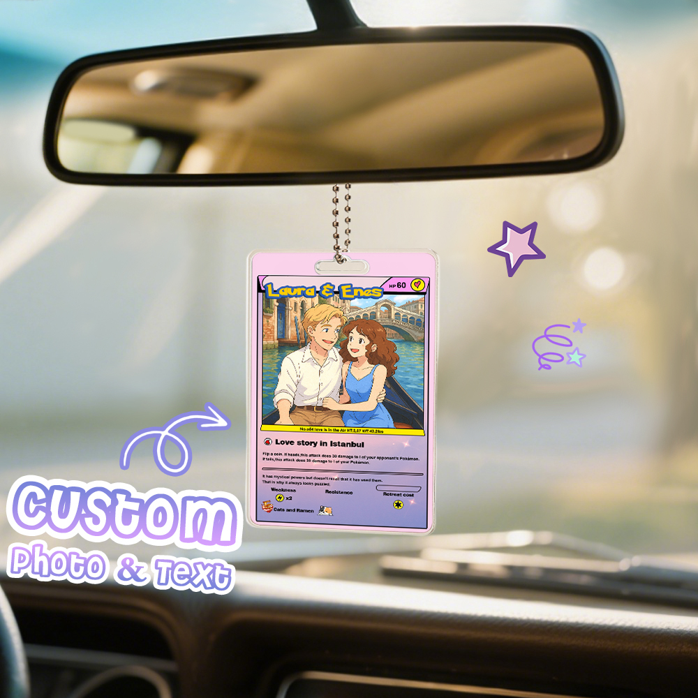 Custom Poke Car Ornament Fathers Day Gift Personalized Cartoon Photo Hanging Decoration for Car Rearview Mirror - MyFaceSocksAU