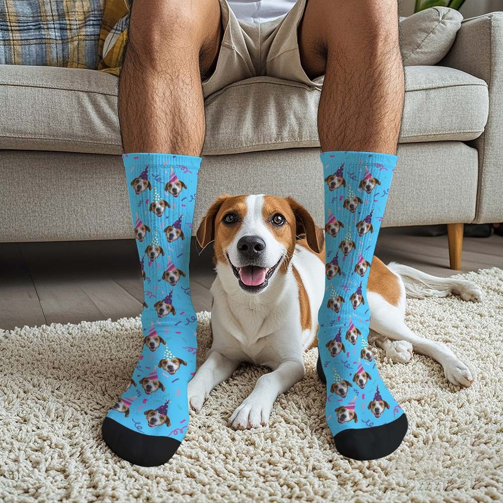 Personalized Face Photo Printed Socks Happy Birthday Hat White Socks Personalized Custom Designs Best Gift Idea - MyFaceSocksAU