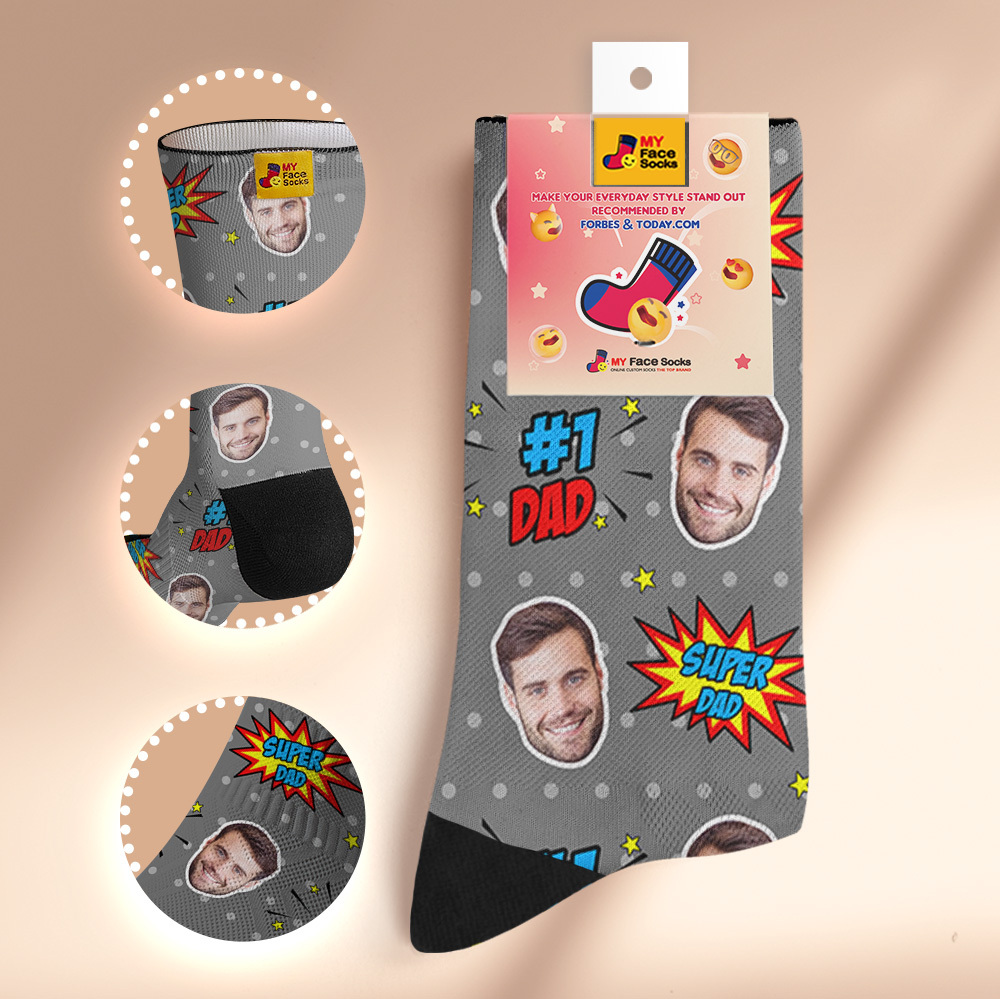 Custom Best Dad Ever Blue Photo Print Socks Colorful  Dad Socks Personalized Custom Design Best Fathers Day Gift - MyFaceSocksAU