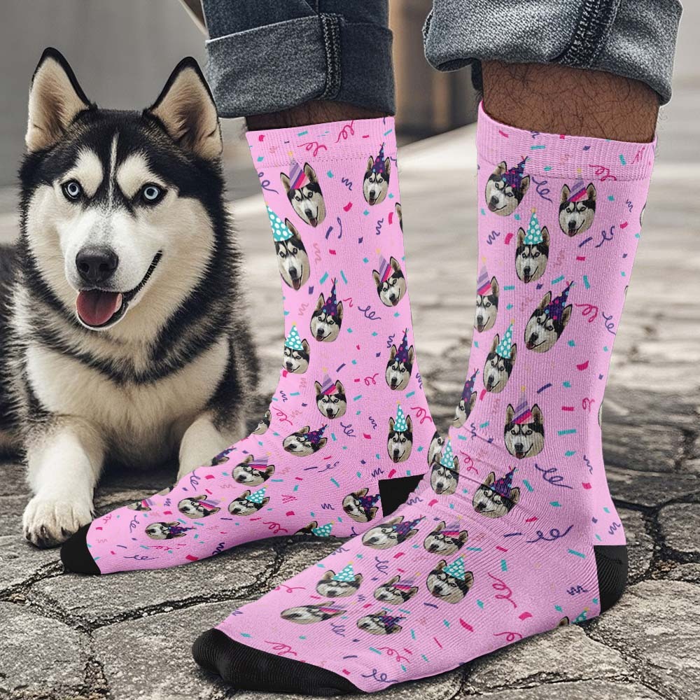 Personalized Face Photo Printed Socks Happy Birthday Hat White Socks Personalized Custom Designs Best Gift Idea - MyFaceSocksAU