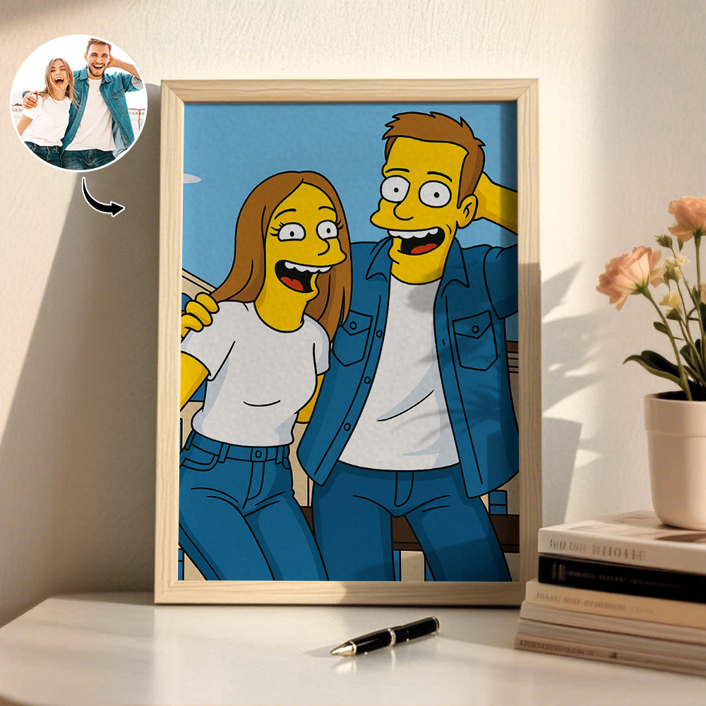 Custom Cartoon Photo Wooden Frame Decorations Romantic Decor Plaque Gifts for Family - MyFaceSocksAU