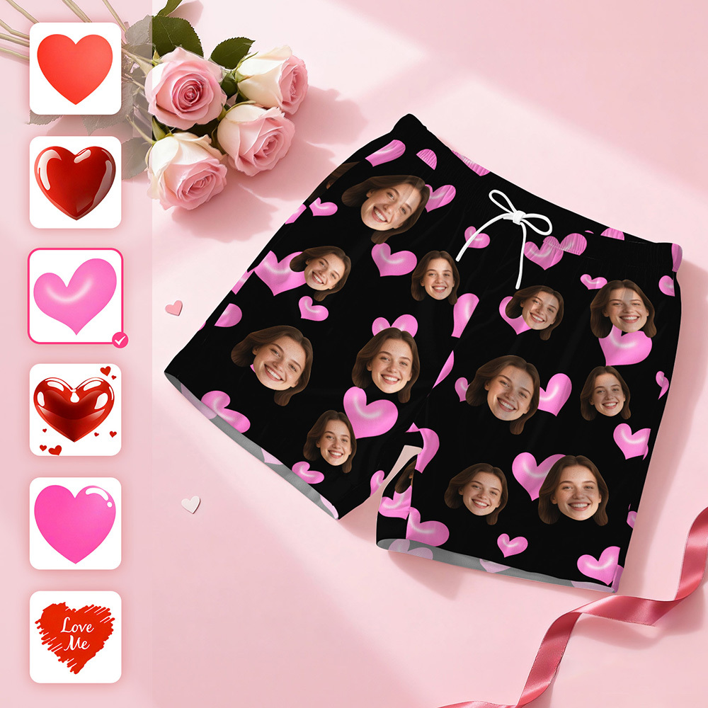 Custom Face Short Sleeve Pajamas Personalised Heart Face Couple Sleepwear Valentine Love Gifts For Her - MyFaceSocksAU
