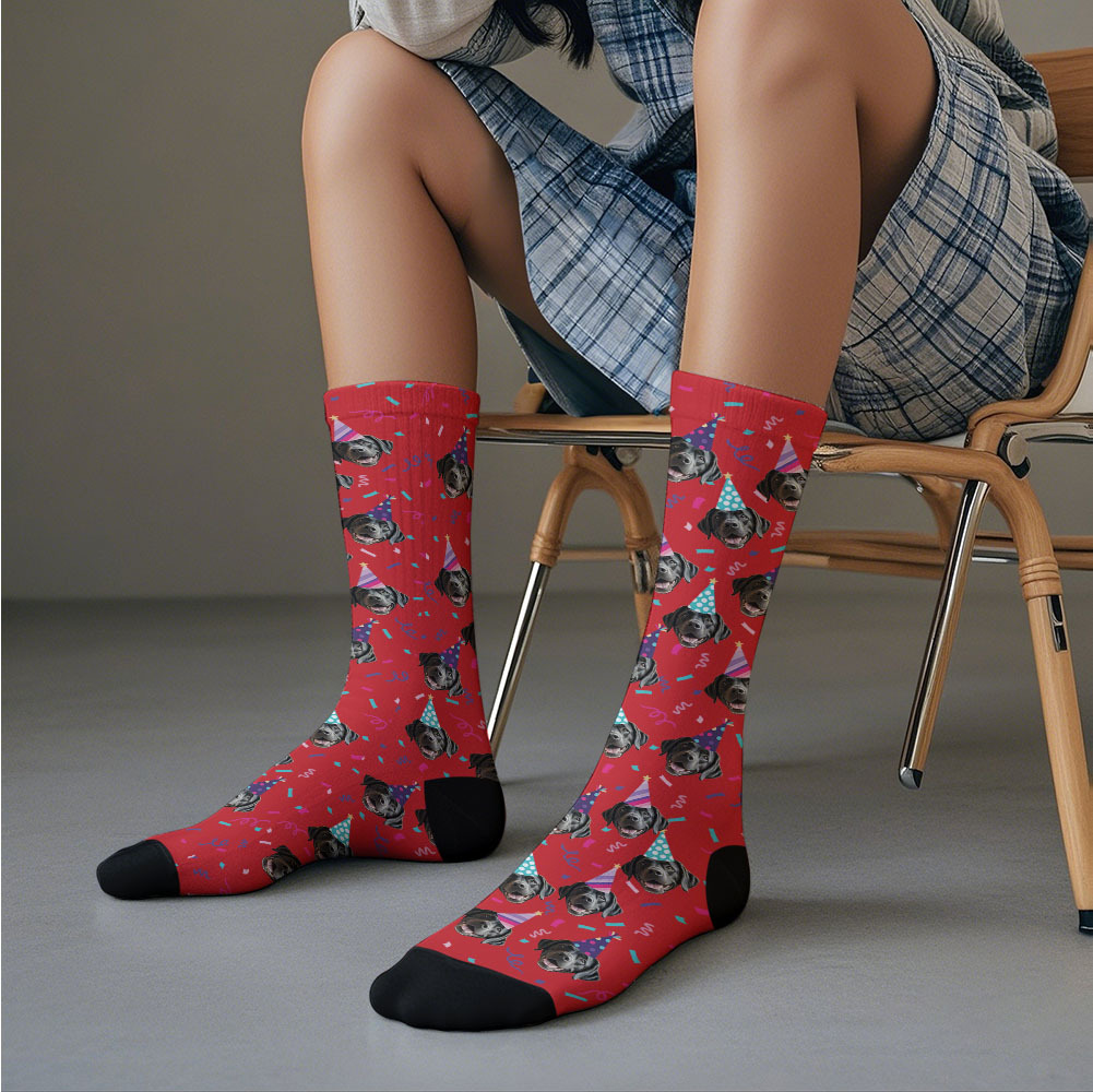 Personalized Face Photo Printed Socks Happy Birthday Hat Green Socks Personalized Custom Designs Best Gift Idea - MyFaceSocksAU