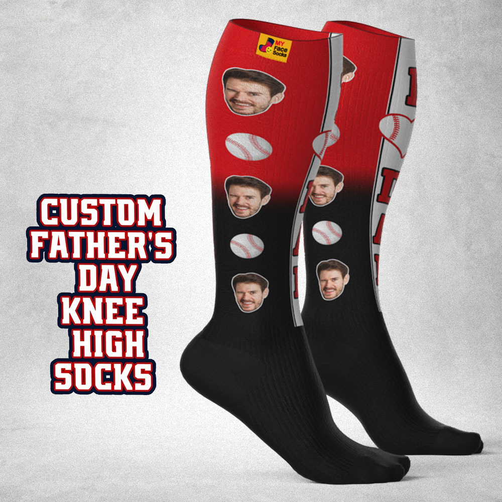 Personalized Father's Day Upgrade Breathable Knee-high Compression Socks Online Preview Add Picture Baseball Gradient Socks Gift - MyFaceSocksAU