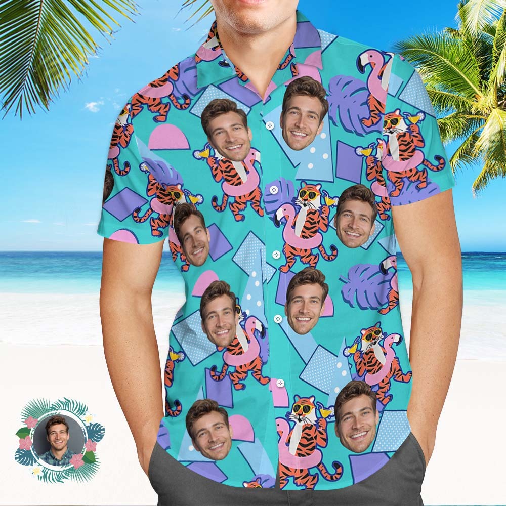 Custom Hawaiian Shirts Personalized Tropical Blue Cute Little Dinosaur Hawaiian Shirts Beach Vacation Gifts - MyFaceSocksAU