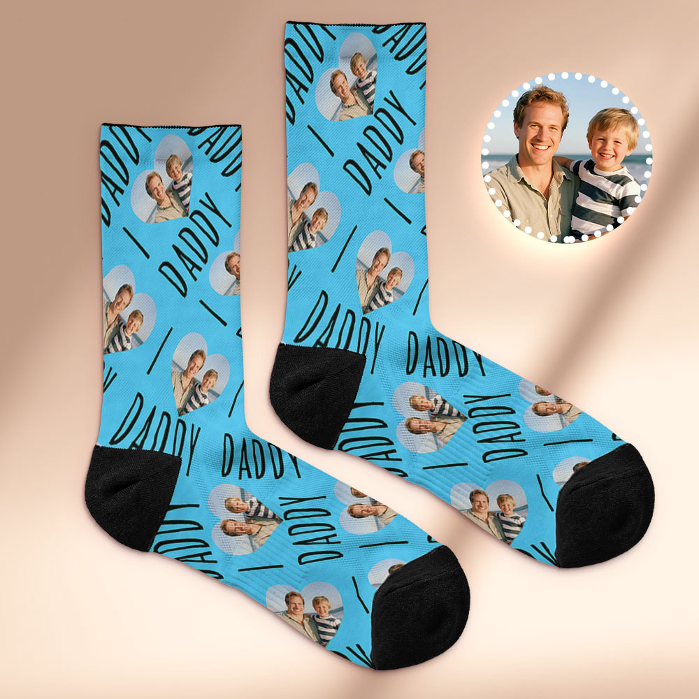 Custom Face Socks I Love Daddy Face Socks Photo Print Socks Colorful Dad Socks Personalized Fathers Day Gift - MyFaceSocksAU