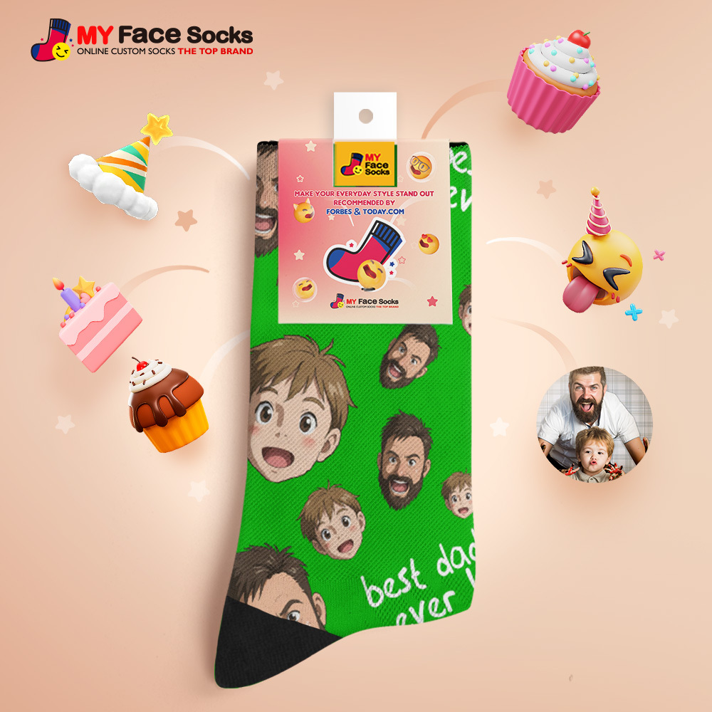 Custom Cartoon Dad Photo Print Socks Colorful  Dad Socks Personalized Custom Design Best Fathers Day Gift - MyFaceSocksAU