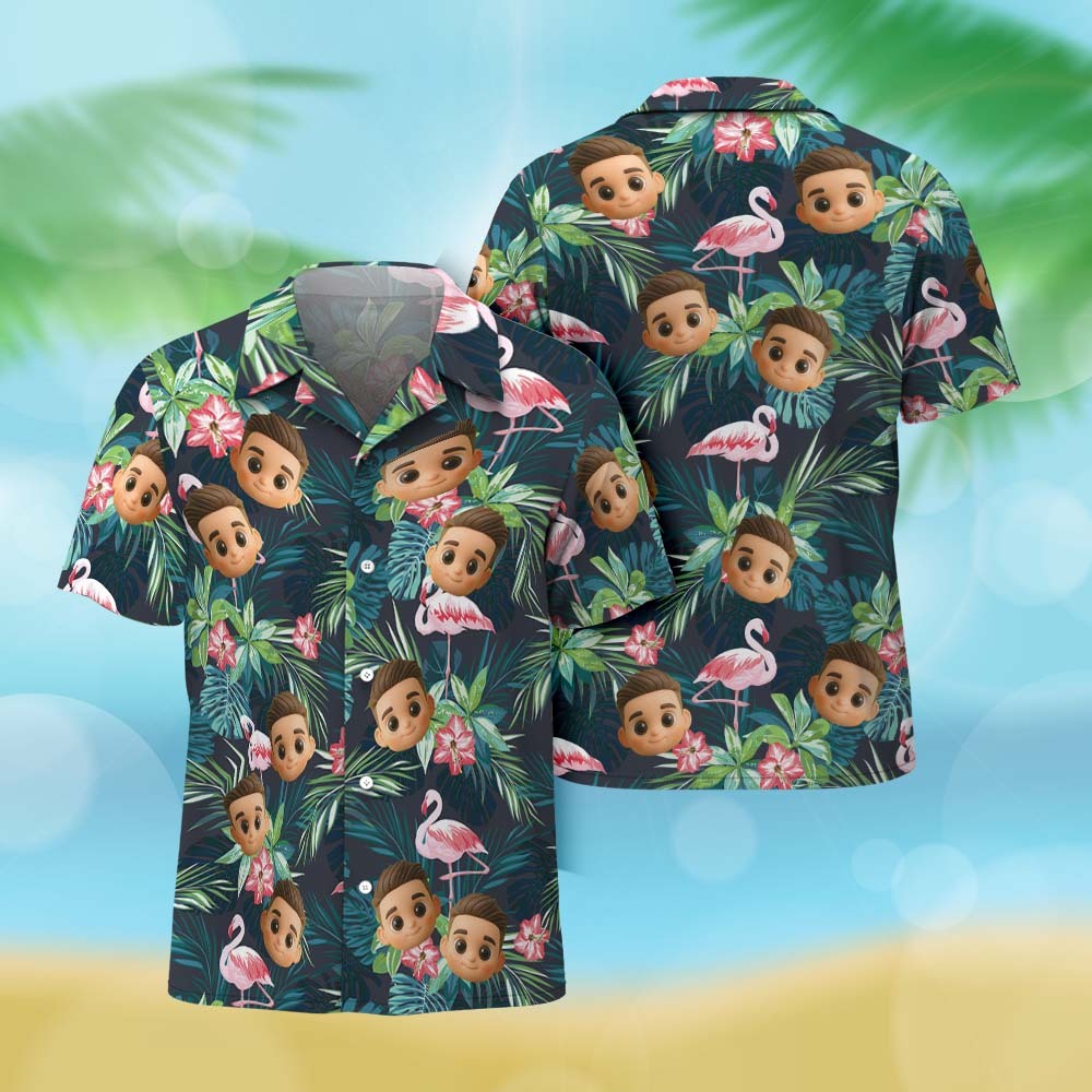 Personalized Cartoon Leaf Hawaiian Shirt Custom Face Photo Shirt for Men Fun Summer Vacation Outfit - MyFaceSocksAU