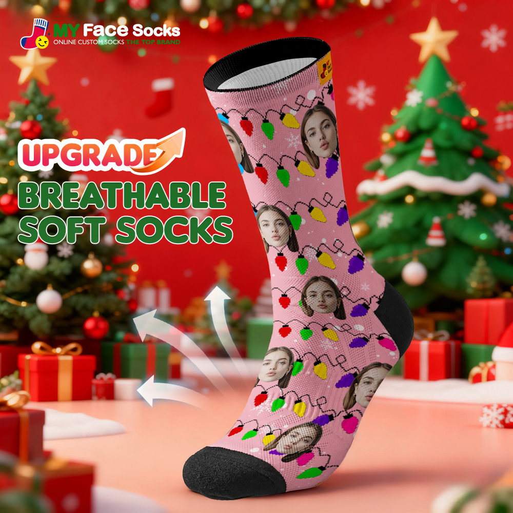 Custom Multicolor Christmas Light Socks Personalized Socks  Perfect Family Holiday Gift Christmas Socks Gift - MyFaceSocksAU