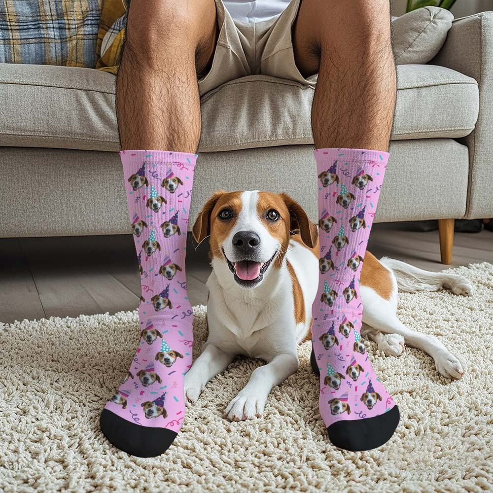 Custom Face Photo Printed Socks Happy Birthday Hat Socks Personalized Custom Designs Best Gift Idea - MyFaceSocksAU