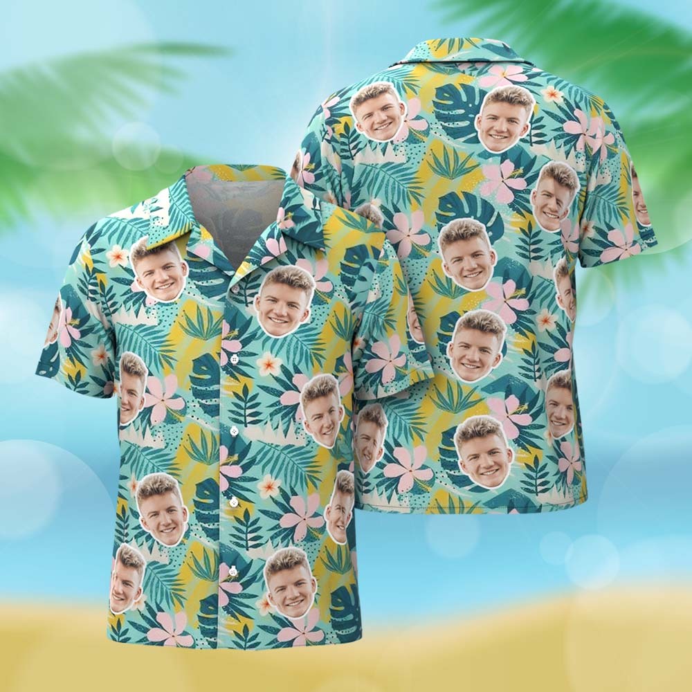 Custom Printed Summer Beach Shirt Dark Green Hawaiian Shirt with Pink Floral Pattern - MyFaceSocksAU