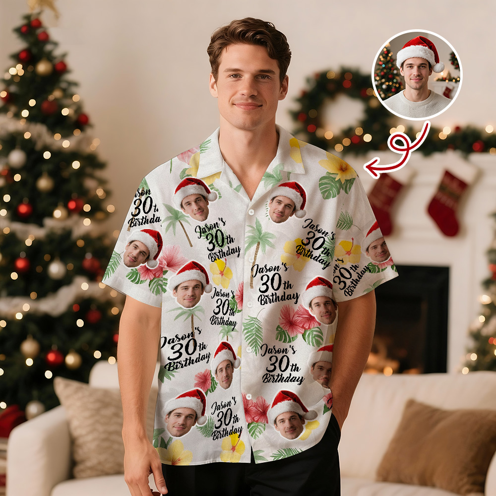 Personalized Birthday Hawaiian Shirt Custom Face Name Summer Birthday Party Pink Shirt Aloha Birthday Hawaiian Shirt Birthday Christmas Gift