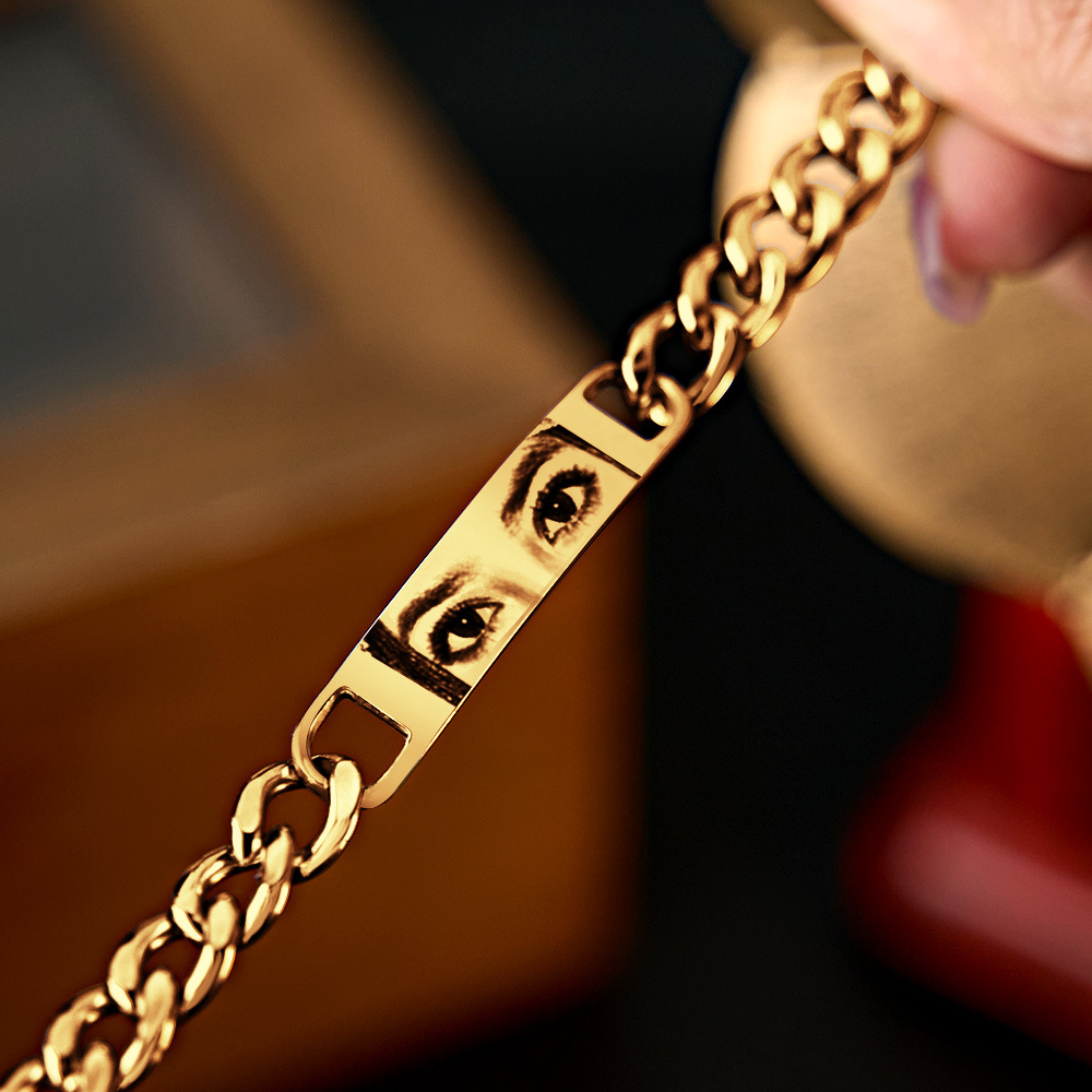 Personalized Eye Photo Bracelet for Couples - Custom Laser Engraved Stainless Steel Keepsake, Anniversary Gift - MyFaceSocksAU