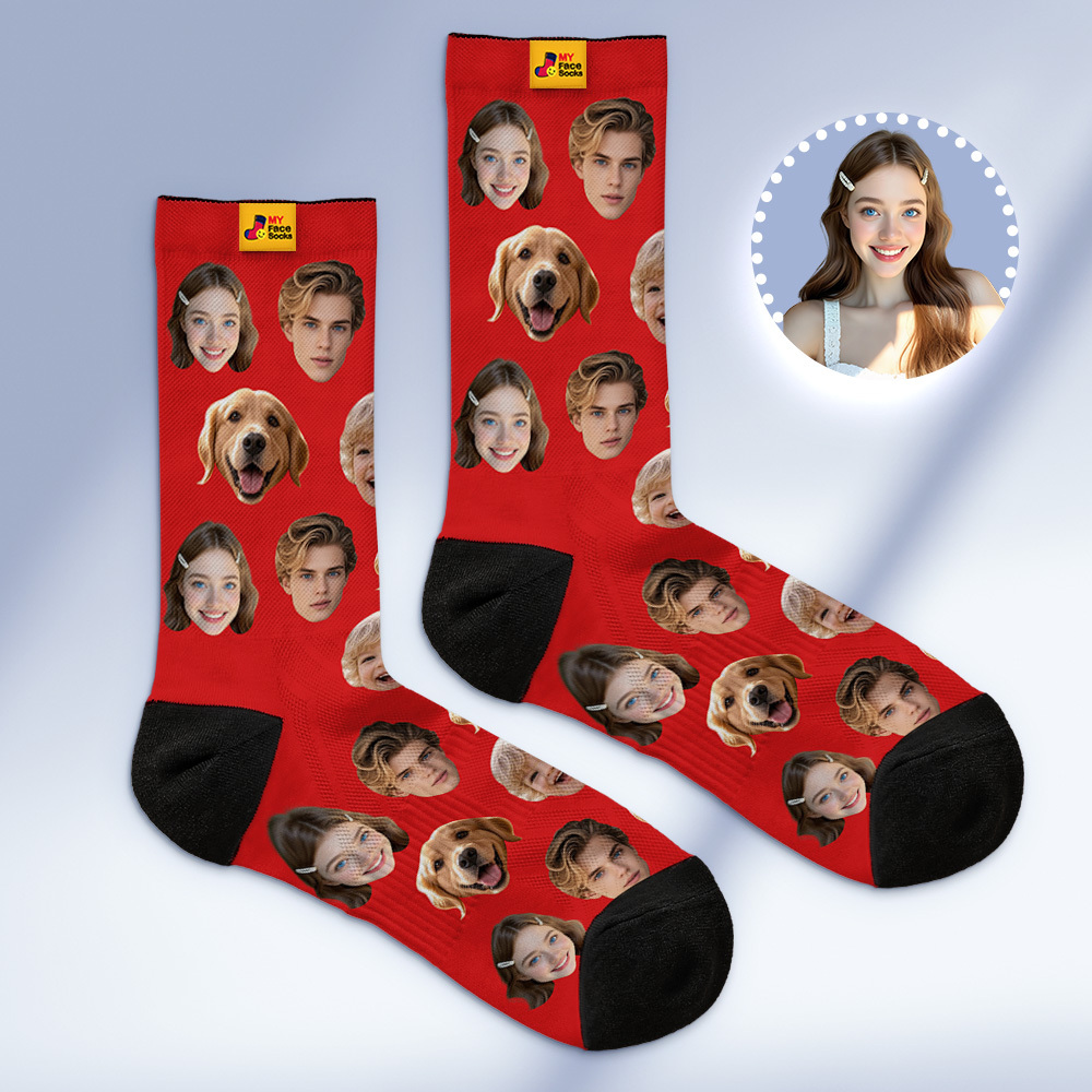 Custom Face Socks Personalized Socks with Faces Photo Blue Funny Gift Photo Family Socks - MyFaceSocksAU