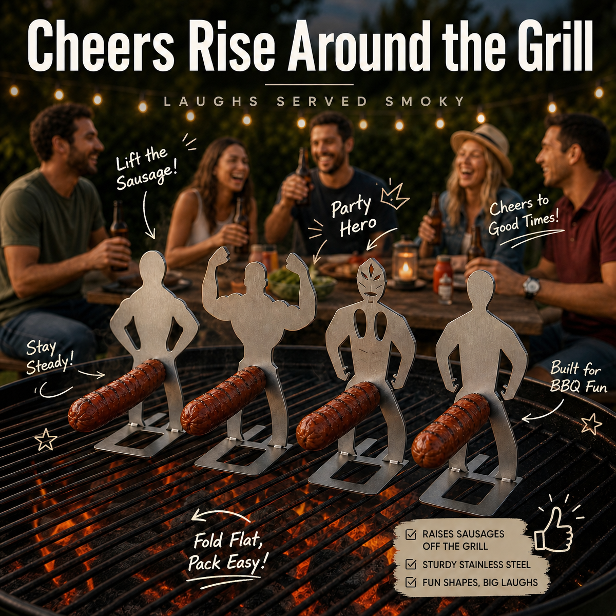 Stainless Steel BBQ Sausage Holder - Funny Grilling Gadget Gift - MyFaceSocksAU