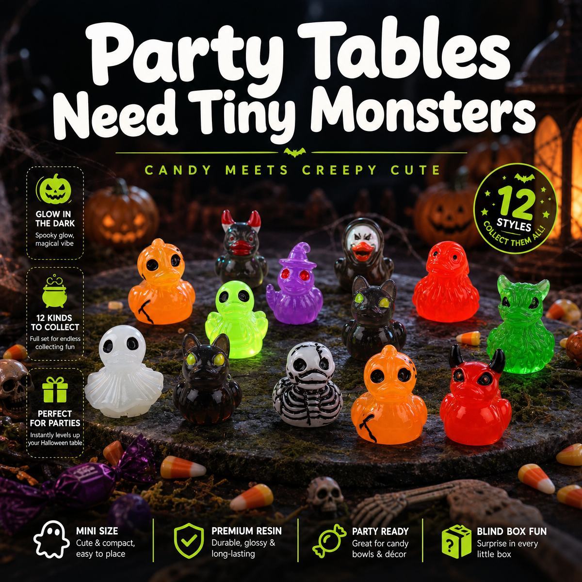 Halloween Gothic Ghost Duck Resin Figurine, Luminous Devil Skull Design, Cute Spooky Duck Desktop Ornament, Creative Glow-in-the-Dark Tabletop Decoration for Home, Office, Party Shelf Display - MyFaceSocksAU