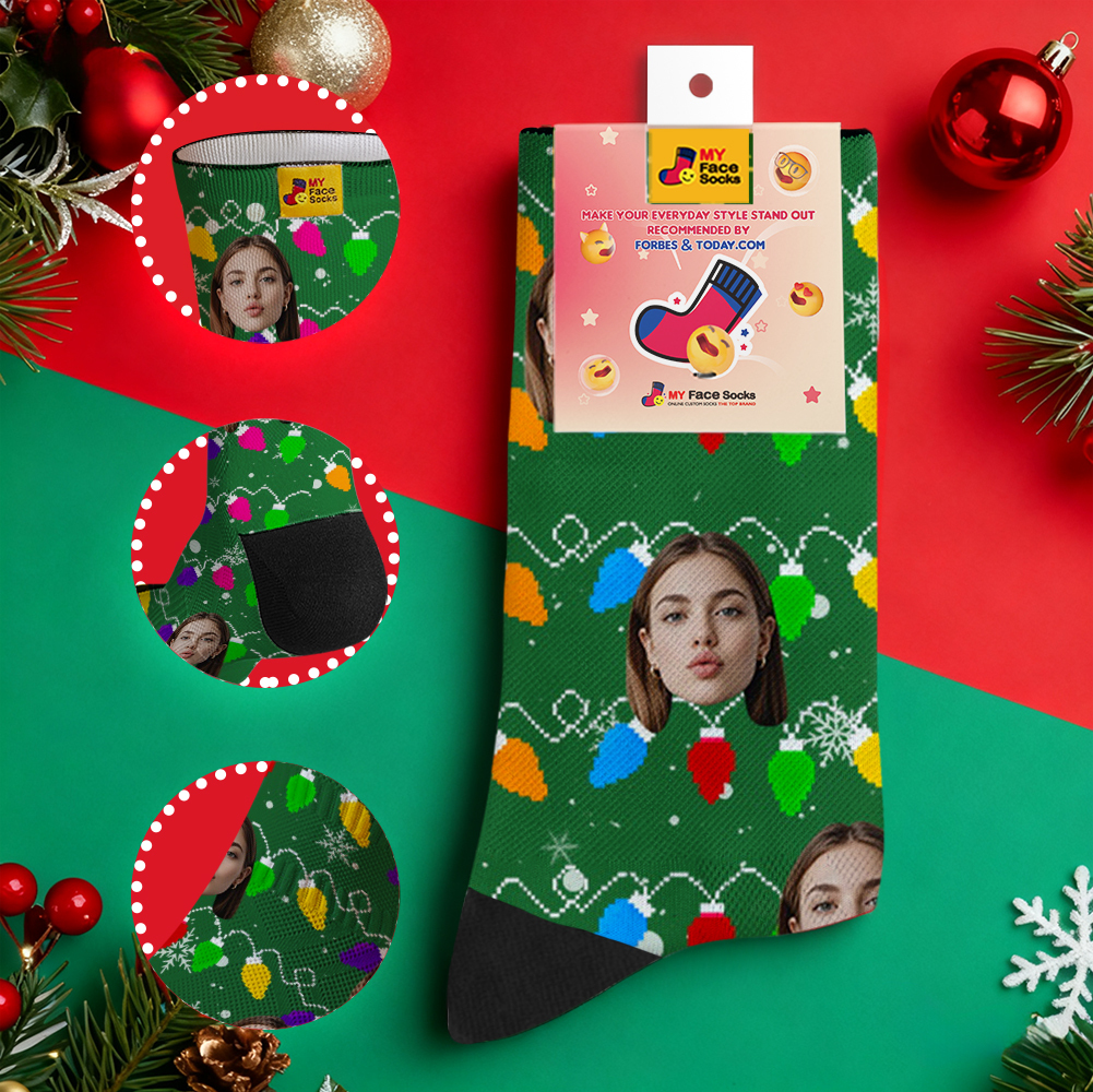 Personalized Multicolor Christmas Light Socks Custom Socks  Perfect Family Holiday Gift Christmas Socks Gift - MyFaceSocksAU