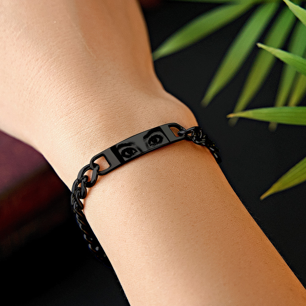 Personalized Eye Photo Bracelet for Couples - Custom Laser Engraved Stainless Steel Keepsake, Anniversary Gift - MyFaceSocksAU